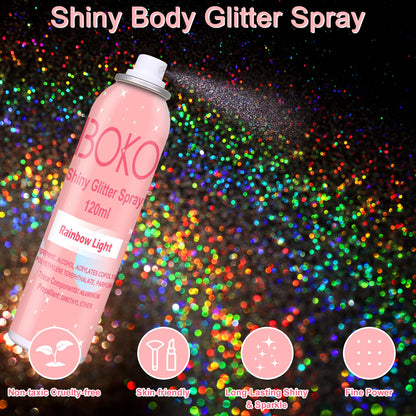 Boko Body Glitter Spray, 120ML Holographic Silver Rainbow Glitter Hairspray