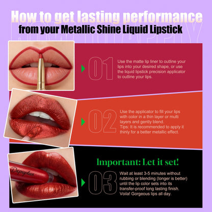 Nude Metallic Lipstick and Lip Liner Combo Glitter Lipsticks for Women