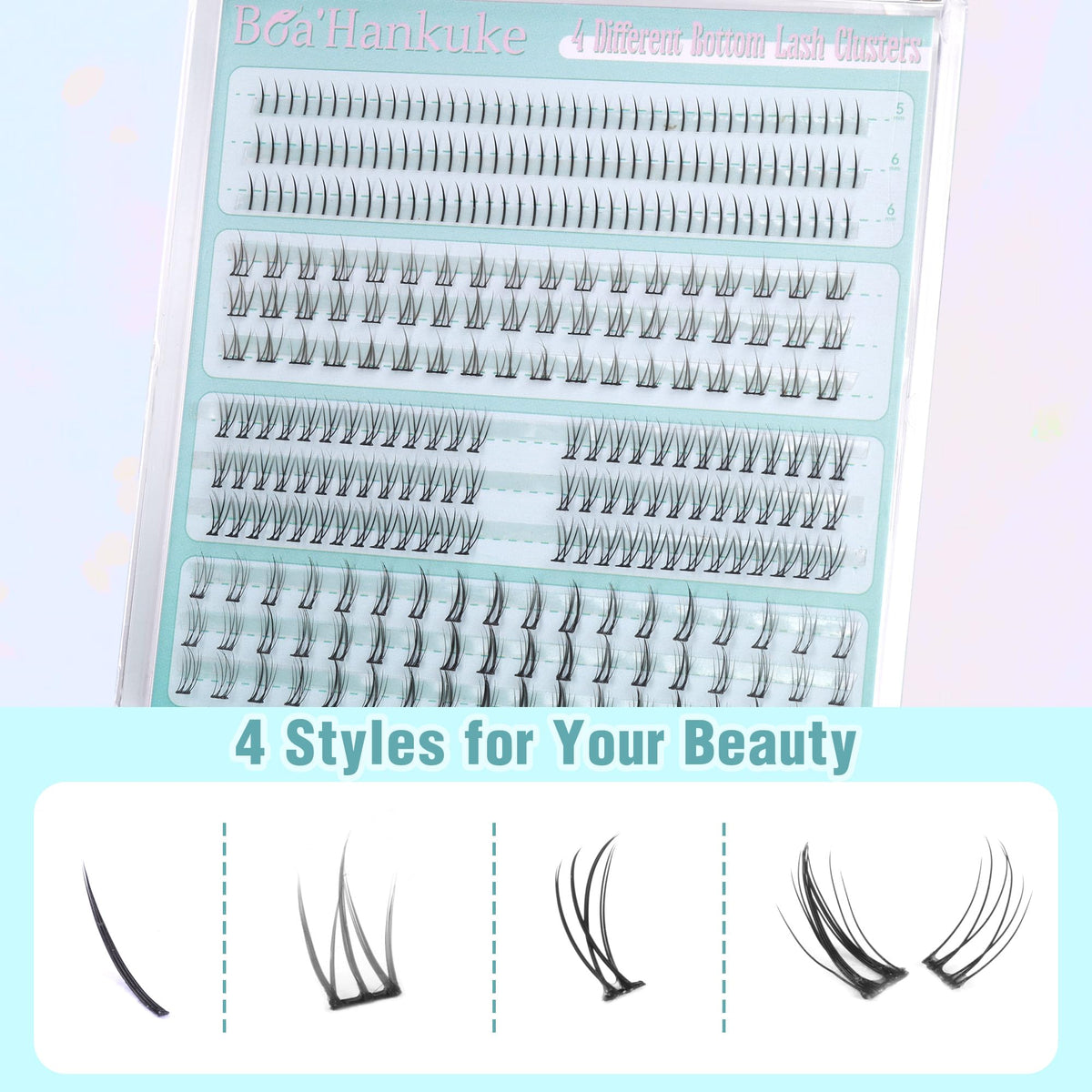 Bottom Lashes Natural 0.07mm Thickness Bottom Lash Clusters Wispy Bottom Eyelashes 306PCS 4 Styles Bottom Lash Extensions by Boahankuke, Black