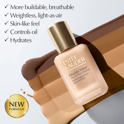 Estée Lauder Double Wear Stay-in-Place Foundation Makeup | 36-Hour Long-Wear Oil-Free Liquid Matte Foundation | Hydrating, Breathable, Buildable | New Formula, 1 Fl Oz, 0N1 Alabaster