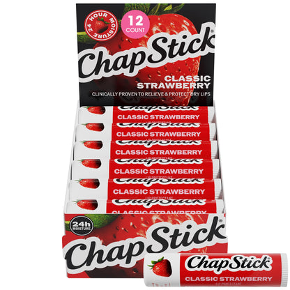 ChapStick Classic Strawberry Lip Balm Tubes, Lip Care and Lip Moisturizer - 0.15 Oz (Pack of 12)
