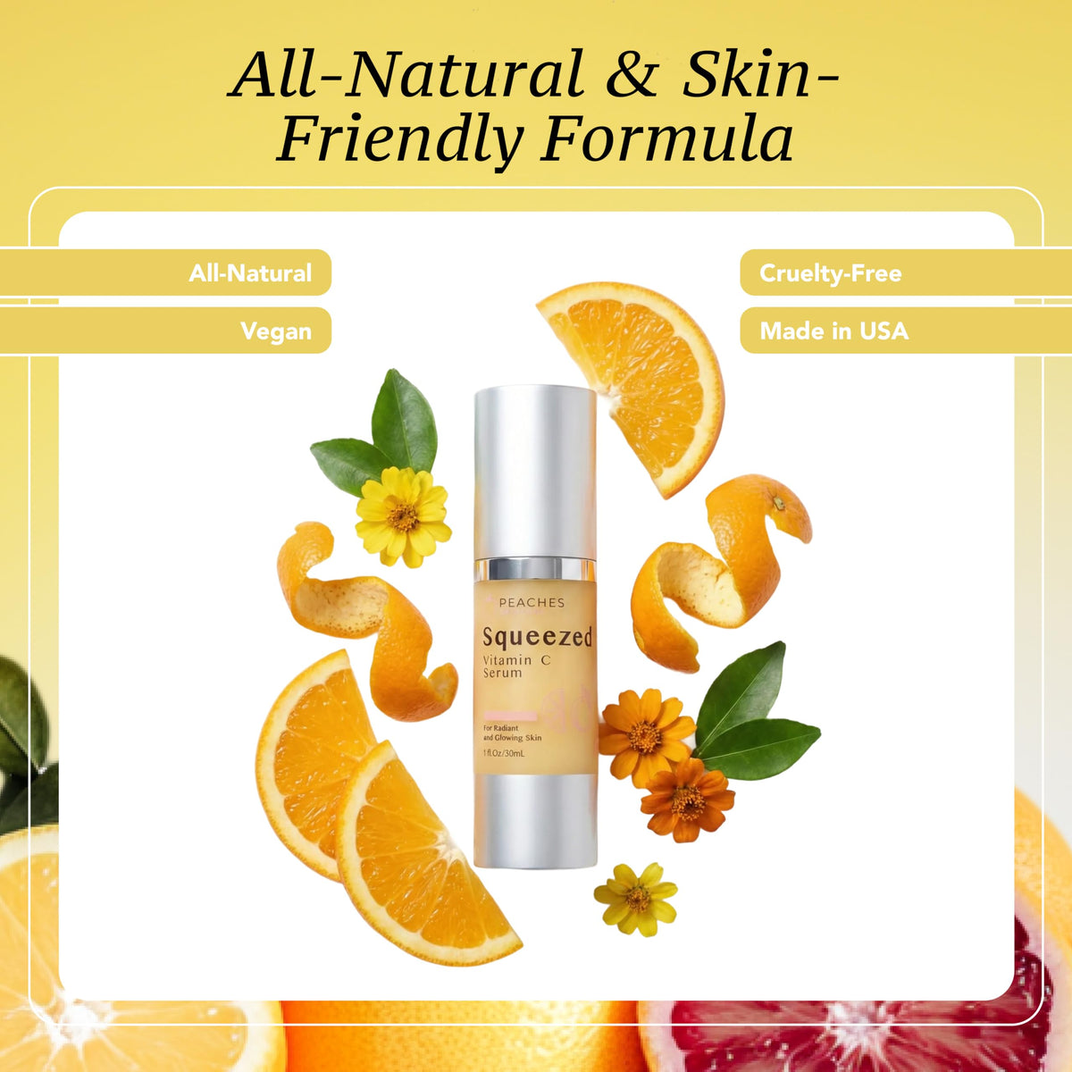 Peaches Skin Care Vitamin C Serum with Kakadu Plum and CoQ10, 1 fl oz