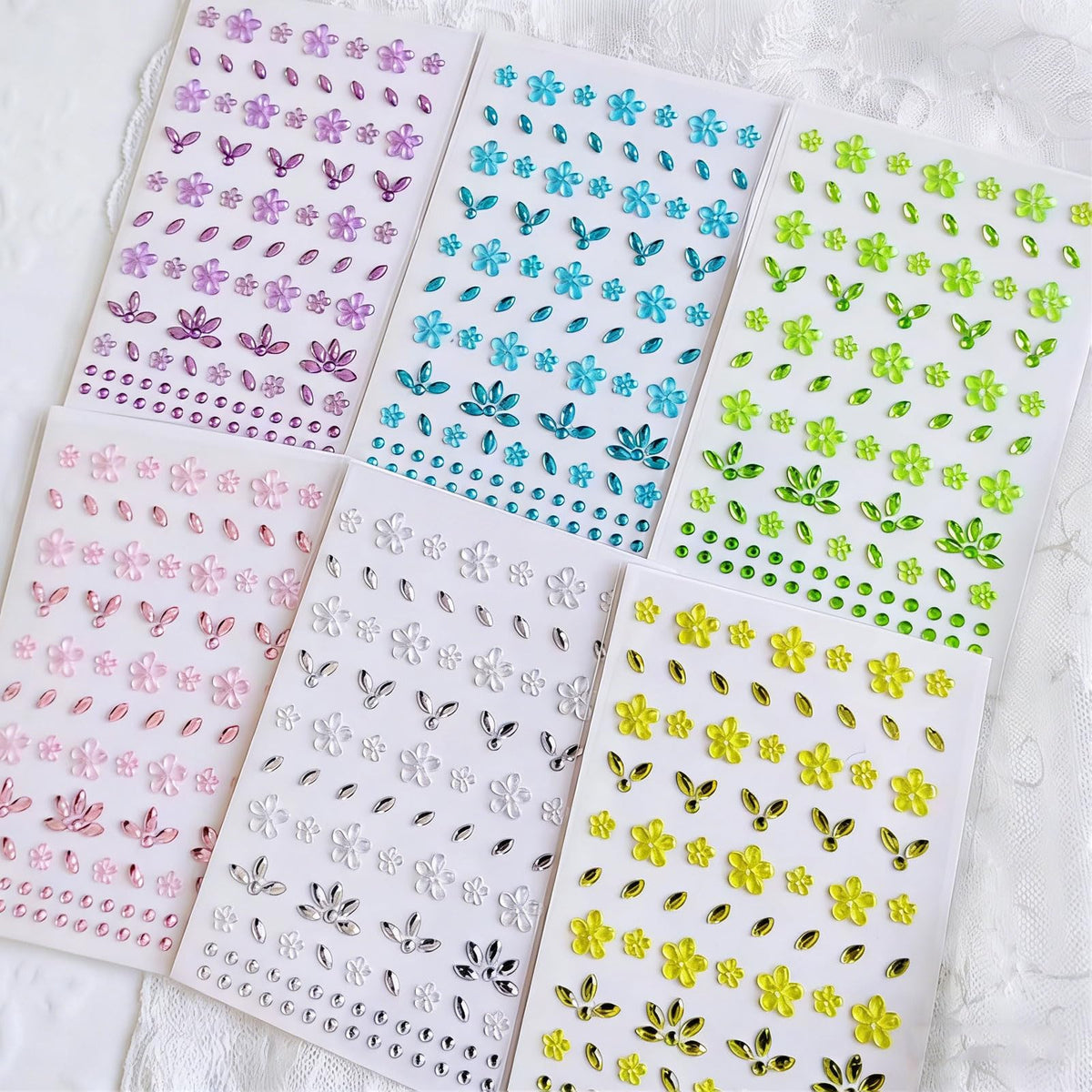 Green Flower Face Gems Stickers - Summer Face Jewelry with Floral Rhinestone Decals, Self-Adhesive Green Face Tattoos for Festival Makeup, Halloween Costume, Christmas Cosplay, Nail & Body Art