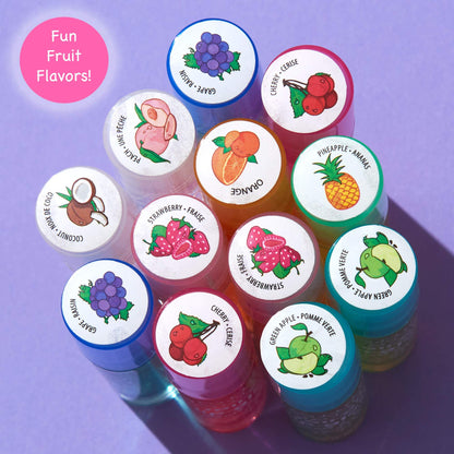 12pc Roll-On Lip Gloss Set with Carrying Case - Fruity Non-Toxic Glossy
