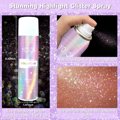 YOSCA Body Glitter Spray, 150ML Holographic Glitter Hairspray