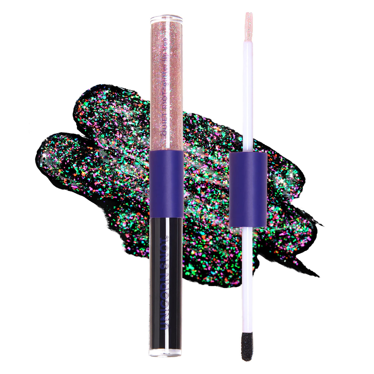 UNICORN SNOT Quiet Riot Glitter Lip Duo | 2-in-1 Set: Matte Lipstick & Plastic-Free Glitter | 0.15oz Black Lipstick & 0.16oz Gloss, Chasm