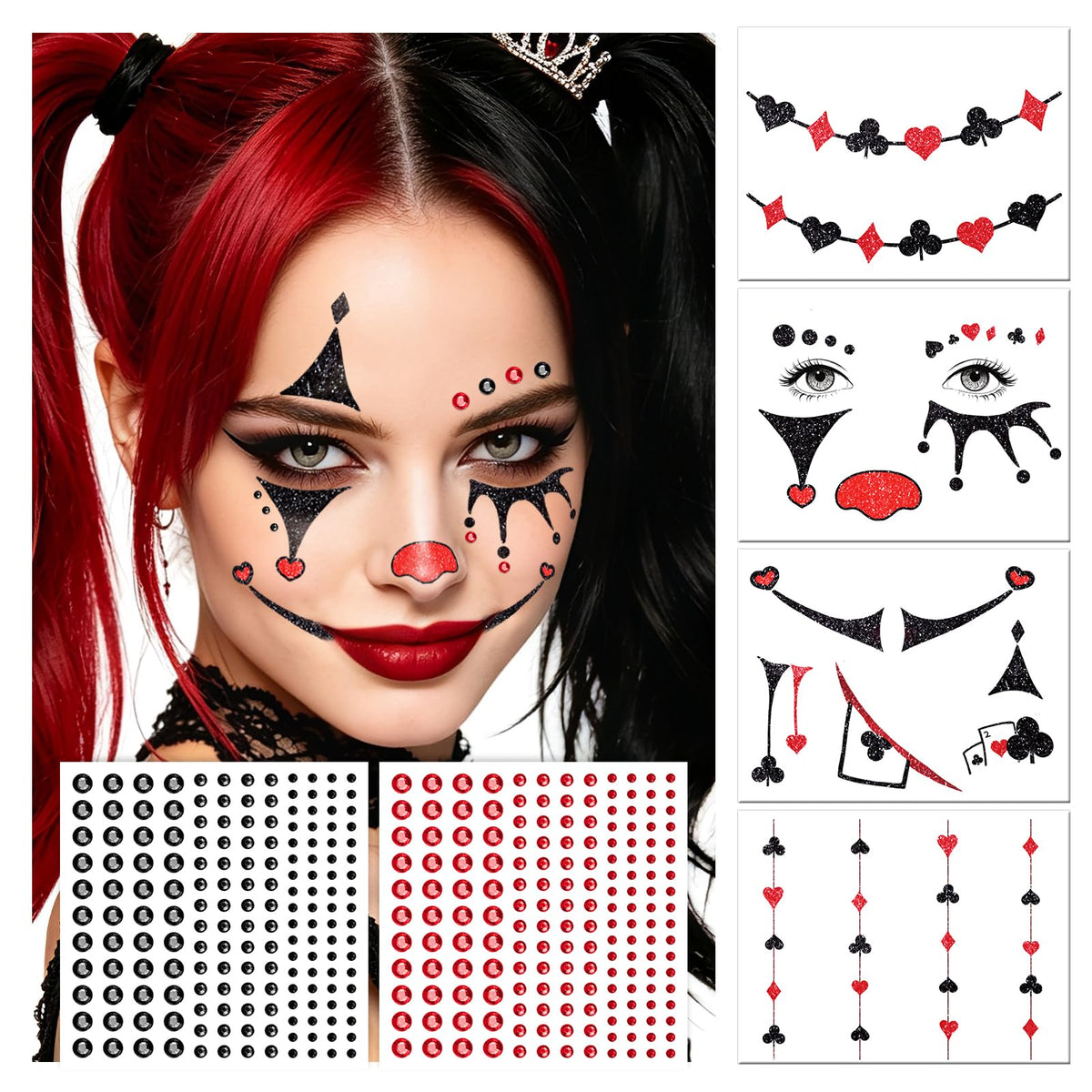 Halloween Clown Face Tattoos, Temporary Tattoos for Costume Makeup Cosplay