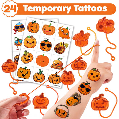 48 PCS Pumpkin Party Favors - 24 Temporary Tattoos & 24 Stick Hands
