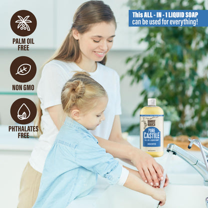 BAMBOO AND BIRCH Pure Castile Soap Liquid, Unscented, 32 oz