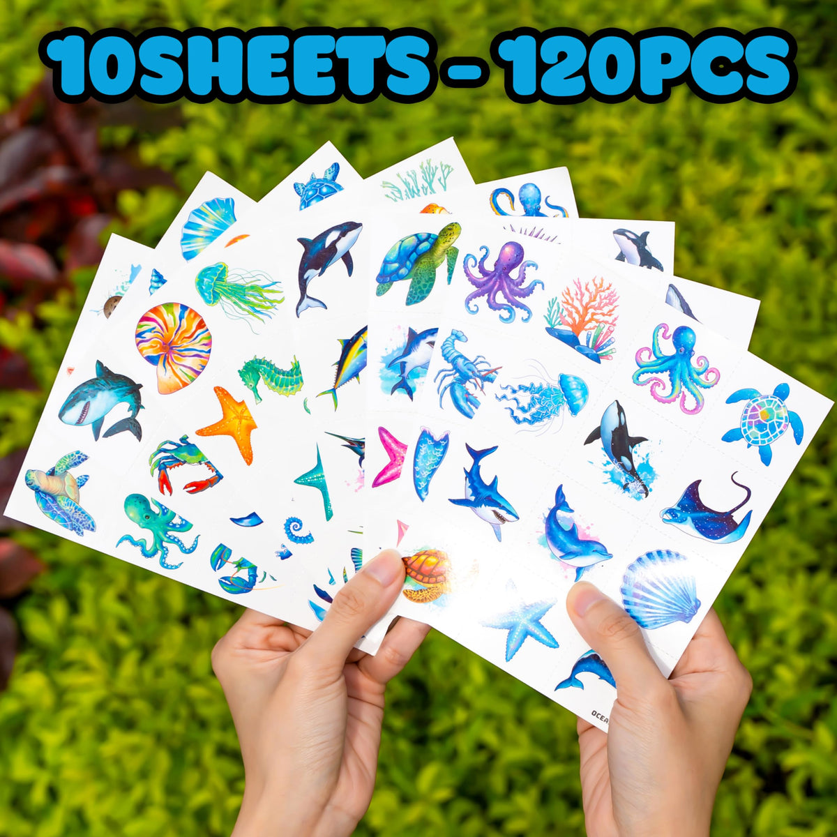 120 PCS Temporary Tattoos for Kids - Ocean Sea Animal Shark Whale Fish |