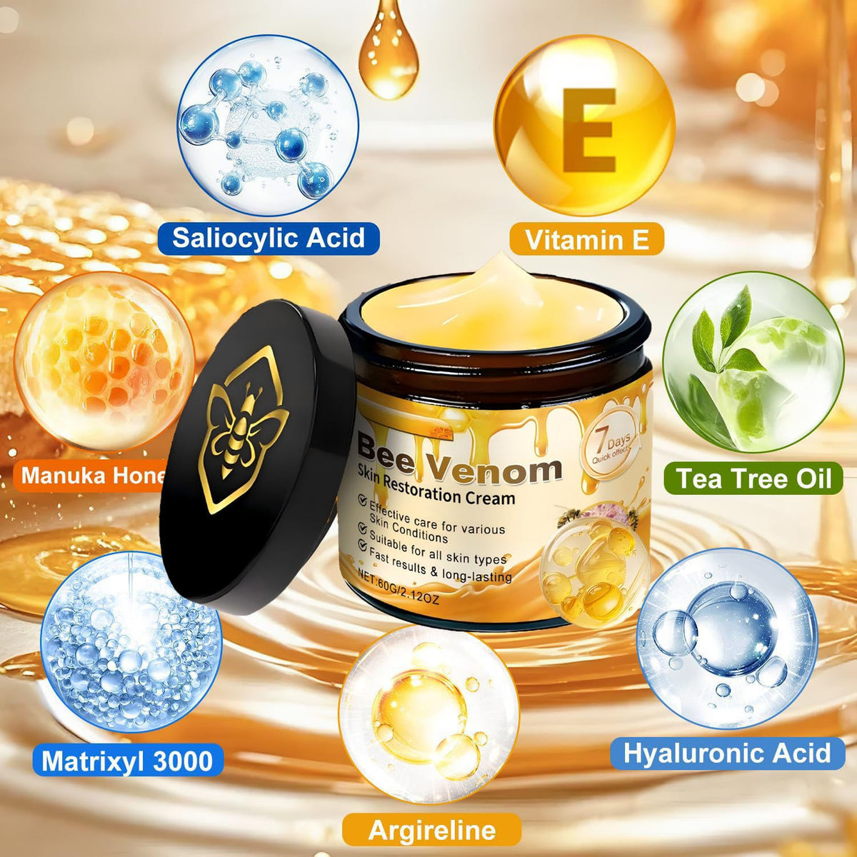 JISKG Bee Venom Skin Restoration Cream,Wrinkle Removal Firming Face Anti-Aging Bee Venom Moisturiser Firming Cream for All Skin. (2 Pcs)