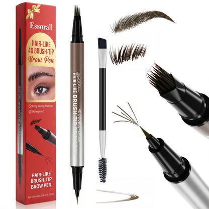 Eyebrow Pencil for Women, 2-in-1 Microblading Eyebrow Pen with 4D Square & Ultra-Fine Tips, Waterproof Long-Lasting Brow Pencil, Hair-Like Strokes for Natural Fuller Brows with Brow Brush, Black Brown