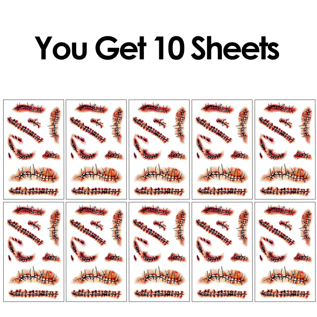 【10 Sheets】 Tattoos Stickers Scars Tattoos Chucky Costume Women Zombie Costume Women Adult Zombie Makeup Kit Fake Blood Fake Scar