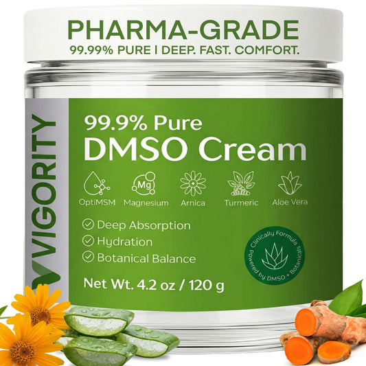 Vigority DMSO Cream 99.9% Pure for Topical Joint, Muscle Comfort - DMSO Pharmaceutical Grade Cream with Arnica, Magnesium, Turmeric, OptiMSM, Aloe Vera 3.53oz