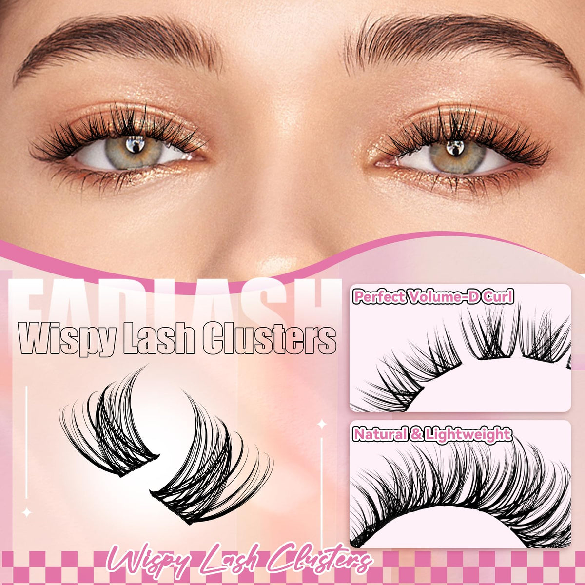 FADLASH Lash Clusters Wispy Eyelash Clusters D Curl Individual Natural Cluster Eyelash Extensions 168Pcs Eyelash Extensions 8-16mm Black Thin Band Soft and Reusable (GS49)