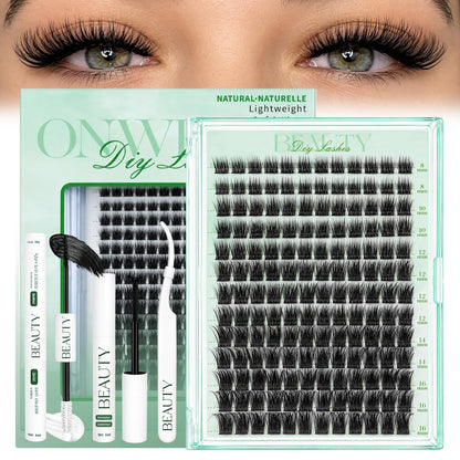Onweave Lash Clusters Kit, Wispy Cluster Lashes 8-16mm, Soft Thin Band Individual Eyelash Extensions with Bond Seal Remover & Tweezers, Natural Volume DIY Lash Extension Enchantress Kit
