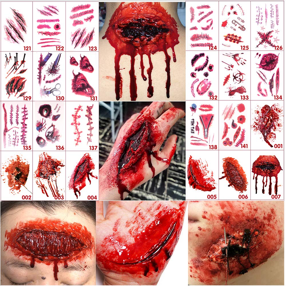 Halloween tattoo stickers, wound, simulated tattoo, scar stickers, knife simulation, waterproof tattoo stickers 24pcs (HL121-141 Message note model（total of 24 pcs）)