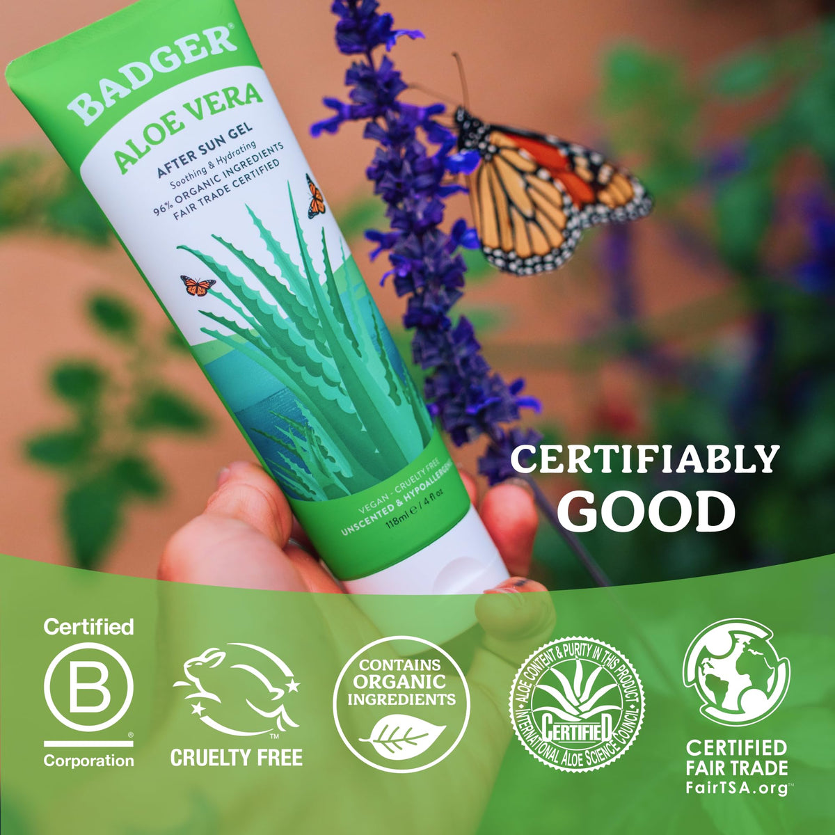 Badger Organic Aloe Vera Gel, Cooling, Fair Trade, Face & Body, 4 fl oz
