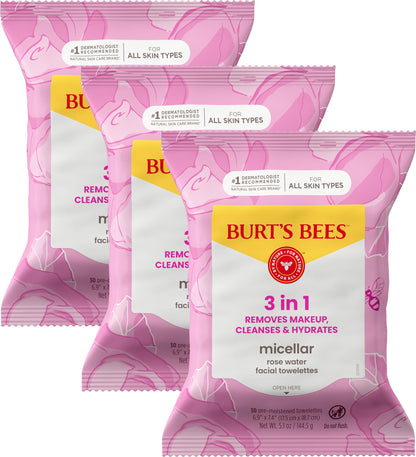 Burt’s Bees Micellar Rose Water Facial Towelettes, 30 ct., 3 Pack