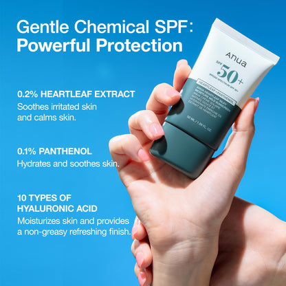 Anua Heartleaf Silky Moisture Mild Sunscreen, Broad Spectrum SPF 50+ with Moisturizing Formula, Lightweight Korean Sunscreen, Natural finish, Vegan, korean skin care 50ml / 1.69 fl. oz.