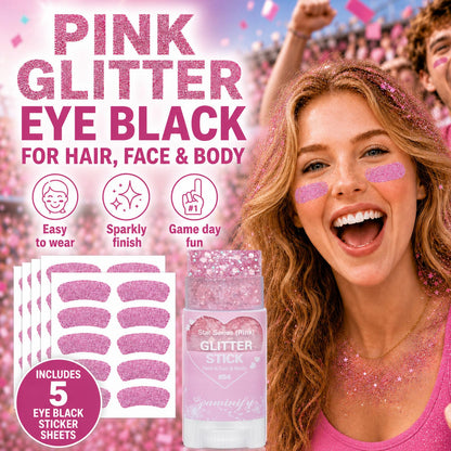 Paminify Pink Eye Black Stickers and Hair Glitter Stick Kit,Water-Proof 50pcs Eye Sticker Bulk for Baseball Softball Sports Party,Pink Spirit Day Accessories Holographic Cheer Face Body Glitter