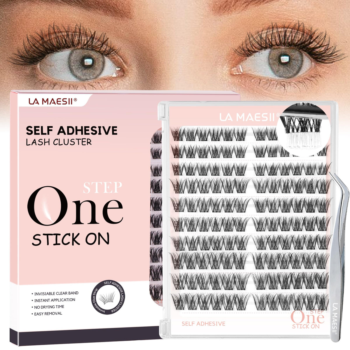 LA MAESII Self Adhesive Lash Clusters,Wispy Pre Glued Clear Band Lashes