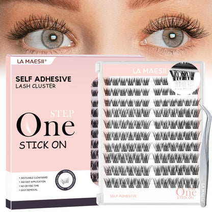 LA MAESII Self Adhesive Lash Clusters,Wispy Pre Glued Clear Band Lashes