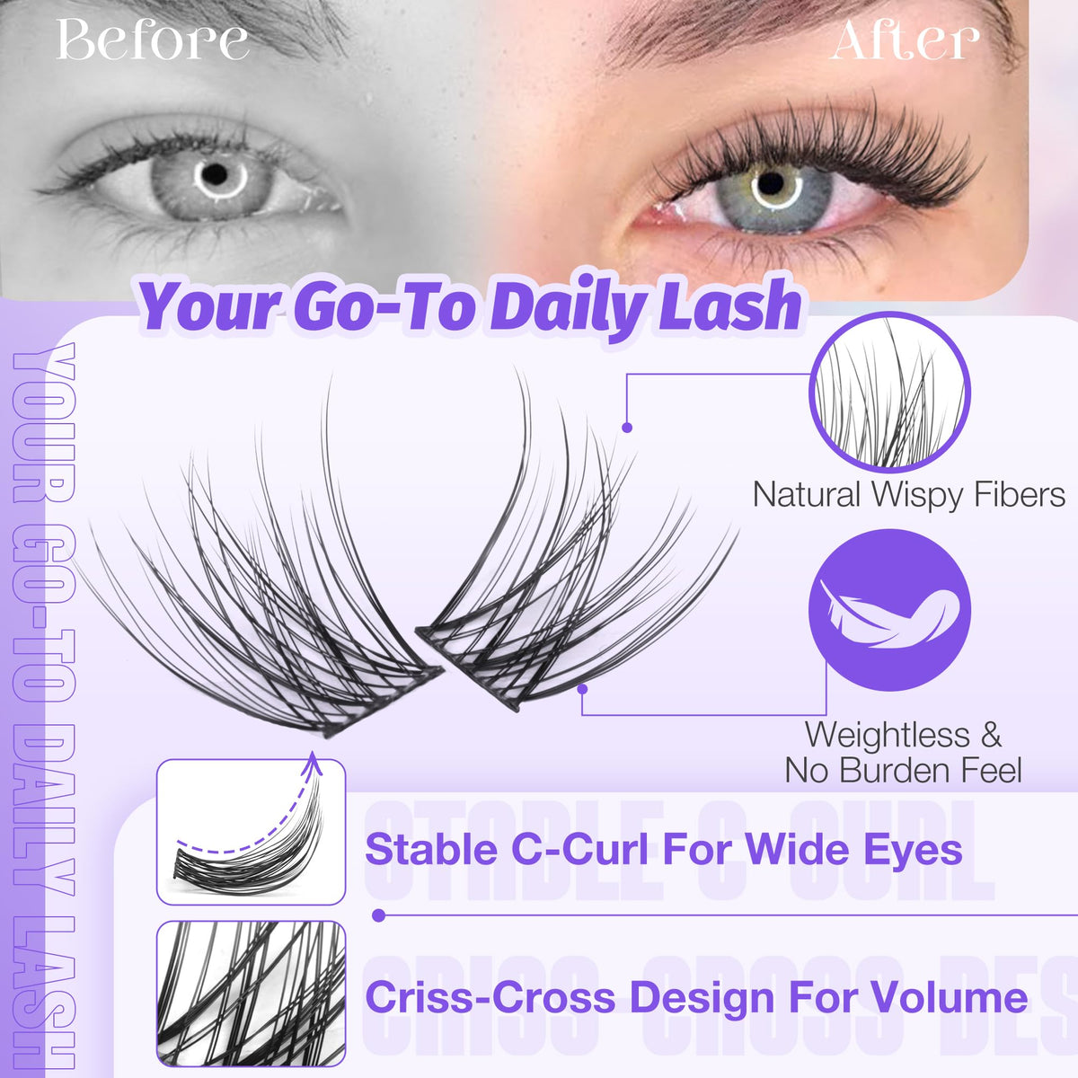 Natural Lash Clusters Kit Wispy Lash Extension Kit Waterproof Lash Clusters C Curved Cluster Eyelash Extensions Kit 144pcs Individual Lashes 10-16mm Eyelash Extension Kit by Lanflower