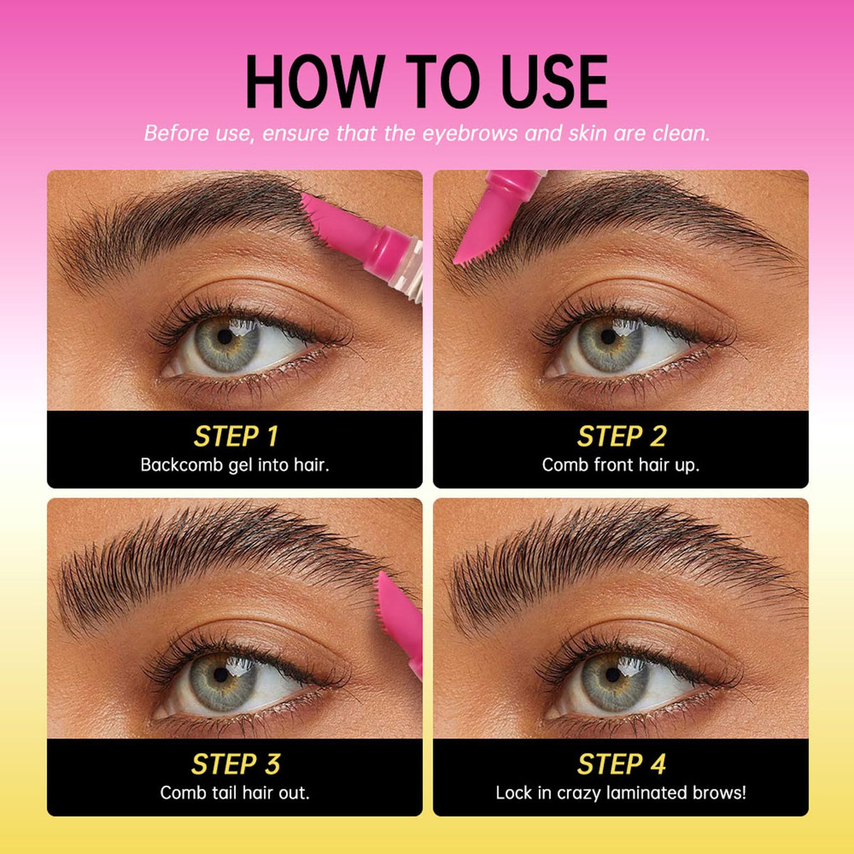 2 Pcs Clear Eyebrow Glue, Powerful Instant Shaping Transparent Eyebrow Gel, Long-Lasting Maintenance and Lifting for 24 Hours, Built-in Styling Comb, All Day Long-Lasting Makeup