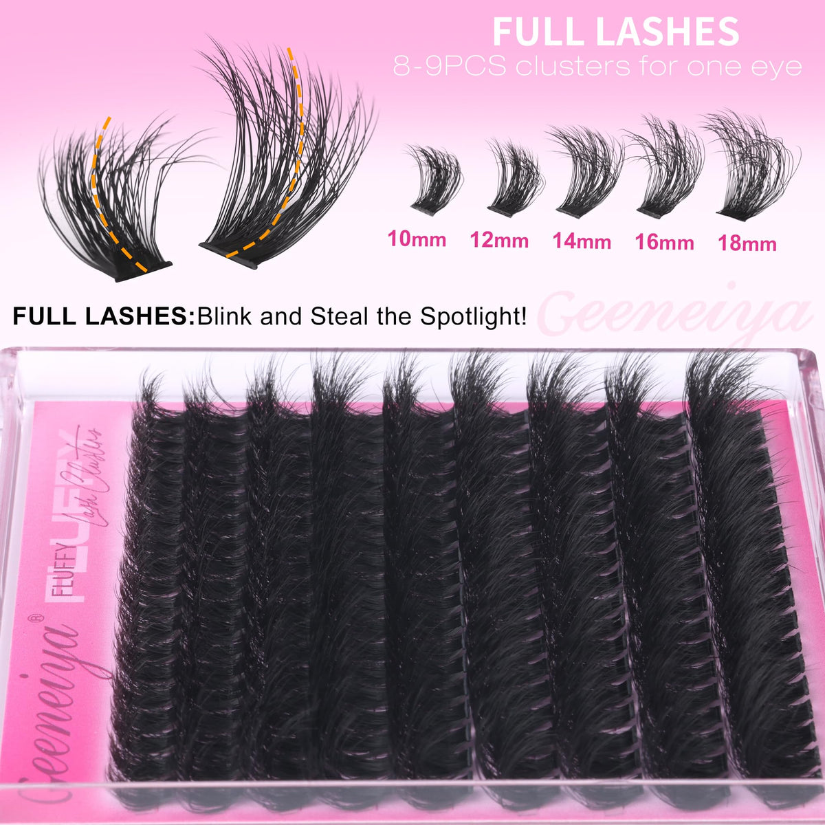 Geeneiya Full Lash Clusters D Curvature Eyelash Clusters Thick Cluster Eyelash Extensions Wispy Individual Lashes Extensions Waterproof Lashes DIY at Home for Beginners with Lash Map