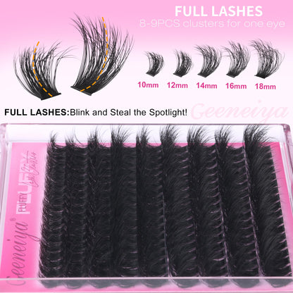 Geeneiya Full Lash Clusters D Curvature Eyelash Clusters Thick Cluster Eyelash Extensions Wispy Individual Lashes Extensions Waterproof Lashes DIY at Home for Beginners with Lash Map