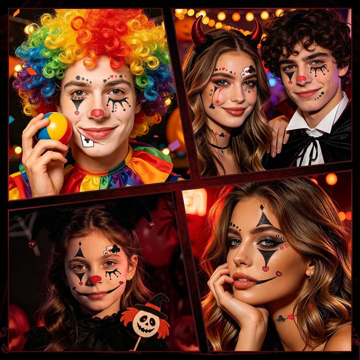 Halloween Clown Face Tattoos, Temporary Tattoos for Costume Makeup Cosplay