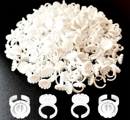 Glue Rings for Eyelash Extension, 300 PCS Glue Rings Lash Extension Supplies Lash Rings for Glue, Disposable Glue Cups Eyelash Glue Holder Lash Extension Glue Rings, Lash Fan Blossom Glue Cups, White