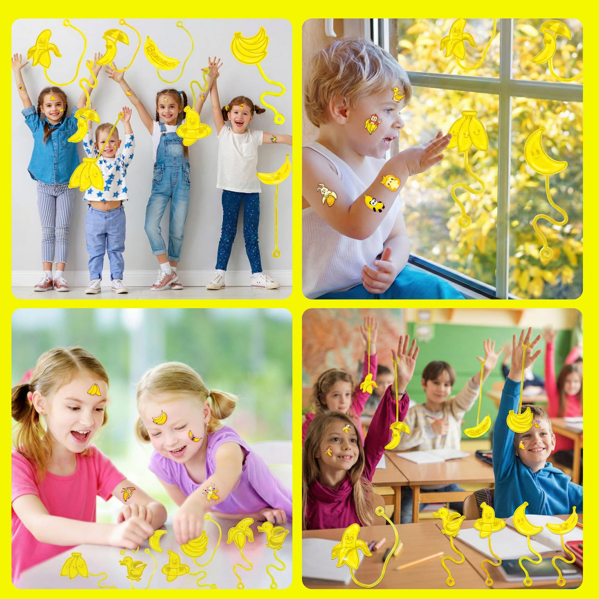 48PCS Banana Party Favors - 24 Temporary Tattoos & 24 Stick Hands