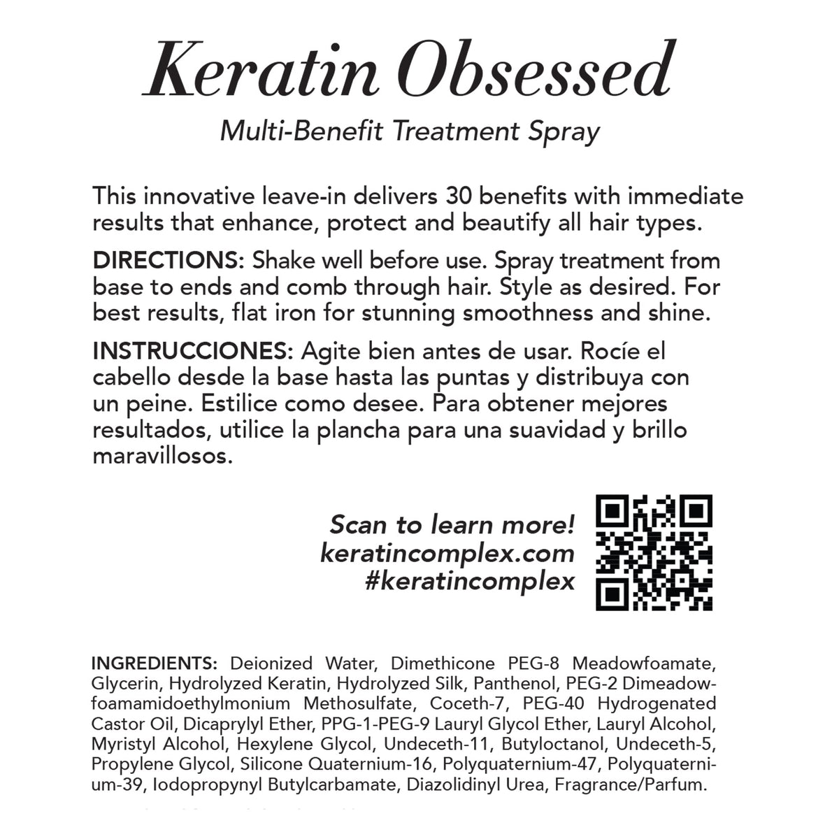 Keratin Complex - Keratin Obsessed Multi-Benefit Treatment Spray - 5 fl oz