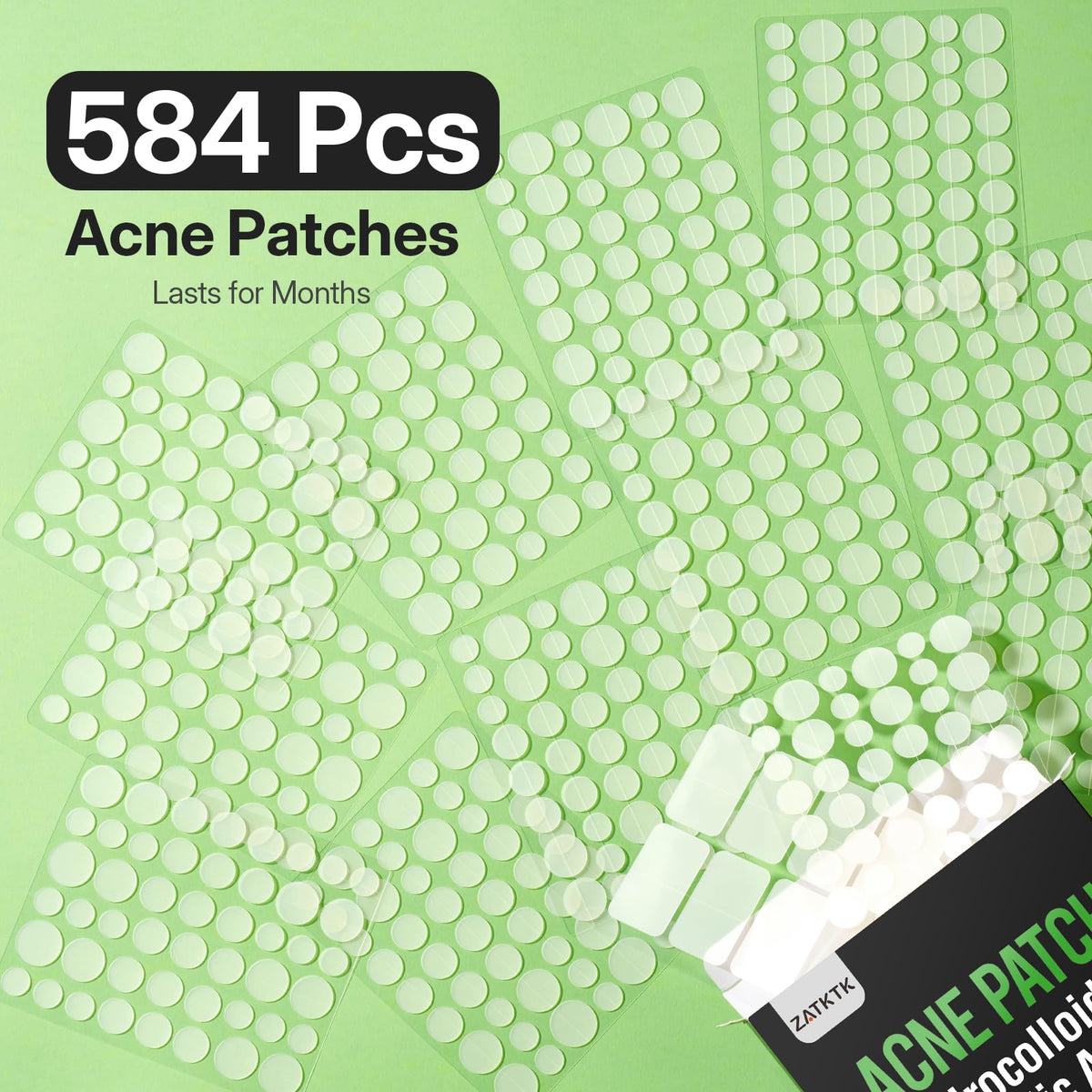 ZATKTK Pimple Patches for Face, 584 Count FSA Hydrocolloid Acne Patches with Salicylic Acid, Bulk Pimple Stickers for Zit Breakouts and Blemishes, 4 Sizes, Fast Absorbing Spot Patch
