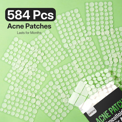 ZATKTK Pimple Patches for Face, 584 Count FSA Hydrocolloid Acne Patches with Salicylic Acid, Bulk Pimple Stickers for Zit Breakouts and Blemishes, 4 Sizes, Fast Absorbing Spot Patch