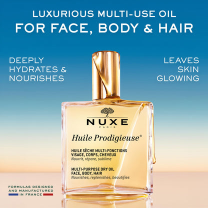 NUXE Huile Prodigieuse Multi-Purpose Dry Body Oil, Skin & Hair, 1.6 Fl Oz