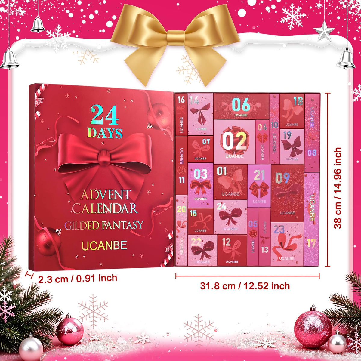 UCANBE 2026 Makeup Advent Calendar, 24-Day Christmas Makeup Gift Set for Women & Teen Girls, 2026 Xmas Beauty & Cosmetic Essentials Countdown Calendar Holiday Surprise Make Up Gift Kits Full Kit (Red)