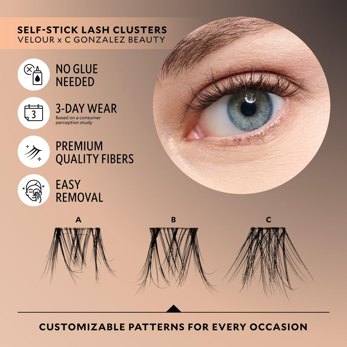 Velour x CGonzalez Beauty Self Adhesive Lash Clusters, 18 Count