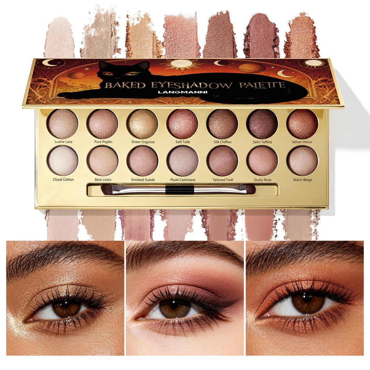 PRALOVIXAE 14-Color Baked Eyeshadow Palette, Matte & Shimmer, Sunset Blush