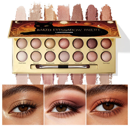 PRALOVIXAE 14-Color Baked Eyeshadow Palette, Matte & Shimmer, Sunset Blush