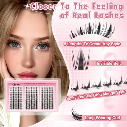 Cirvs Lash Clusters Kit，DIY Lash Extension at Home Beginner-Friendly Lashes，8-16mm with Bottom Lashes Clusters DIY Lash，Eye Lashes Natural Looking，with Bond and Seal Tweezers (Graceful kit)