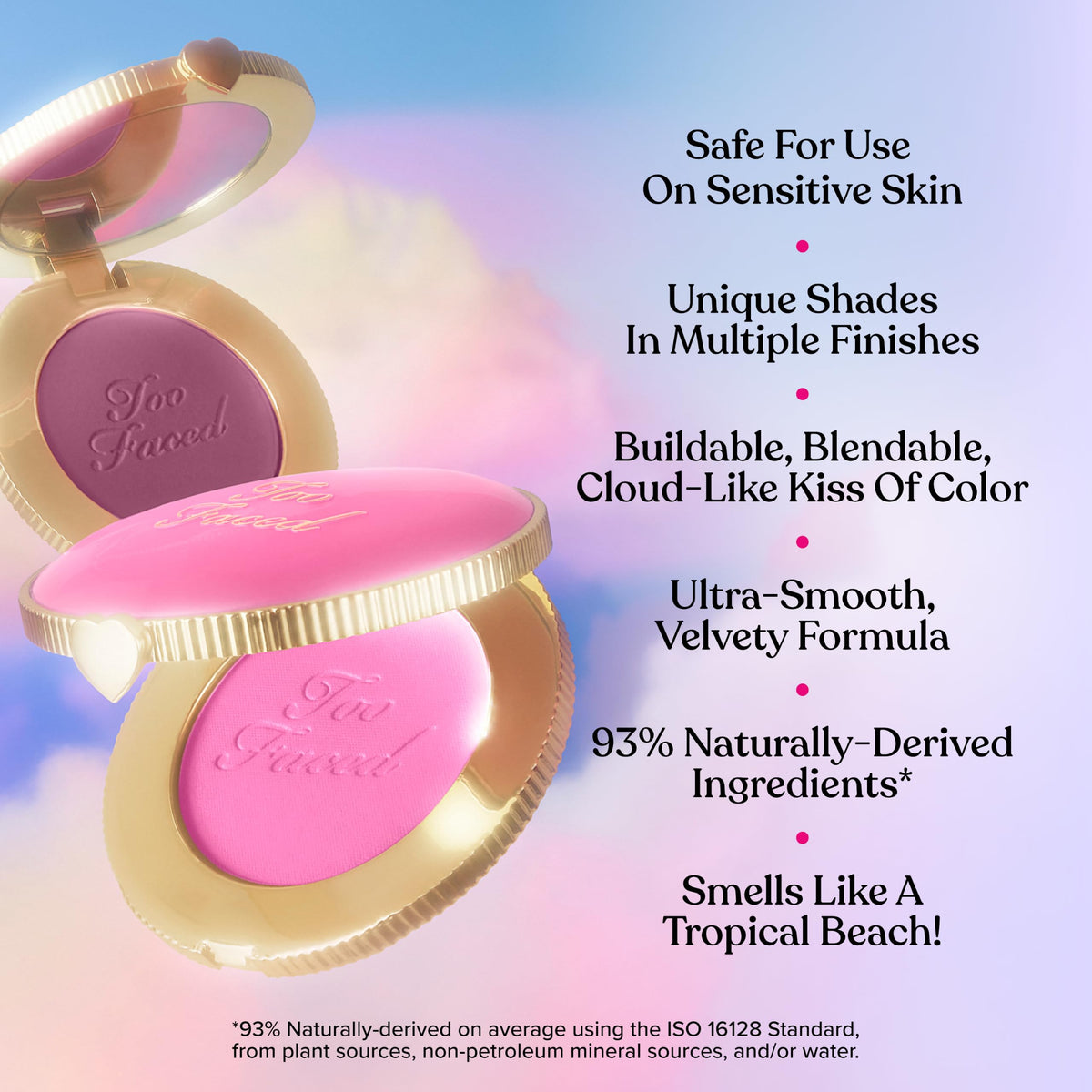 Too Faced Cloud Crush Blurring Blush | Velvety Powder Blush for Cheeks with High-Pigment Formula | 93% Naturally Derived Ingredients, Vegan & Cruelty-Free, Candy Clouds, 0.17 Ounce