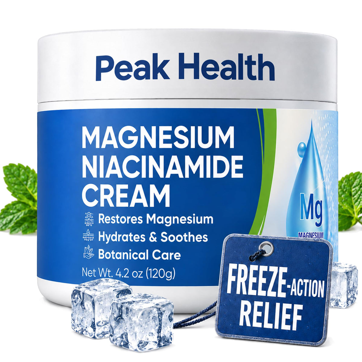 Magnesium Niacinamide Freeze Relief Cream: Fast-Acting Freeze Cream for Knees, Muscles, Joints, Neck, Back, Hips, Legs & Feet – Fast-Absorbing Cooling Formula Magnesium Chloride Cream, Non-Greasy