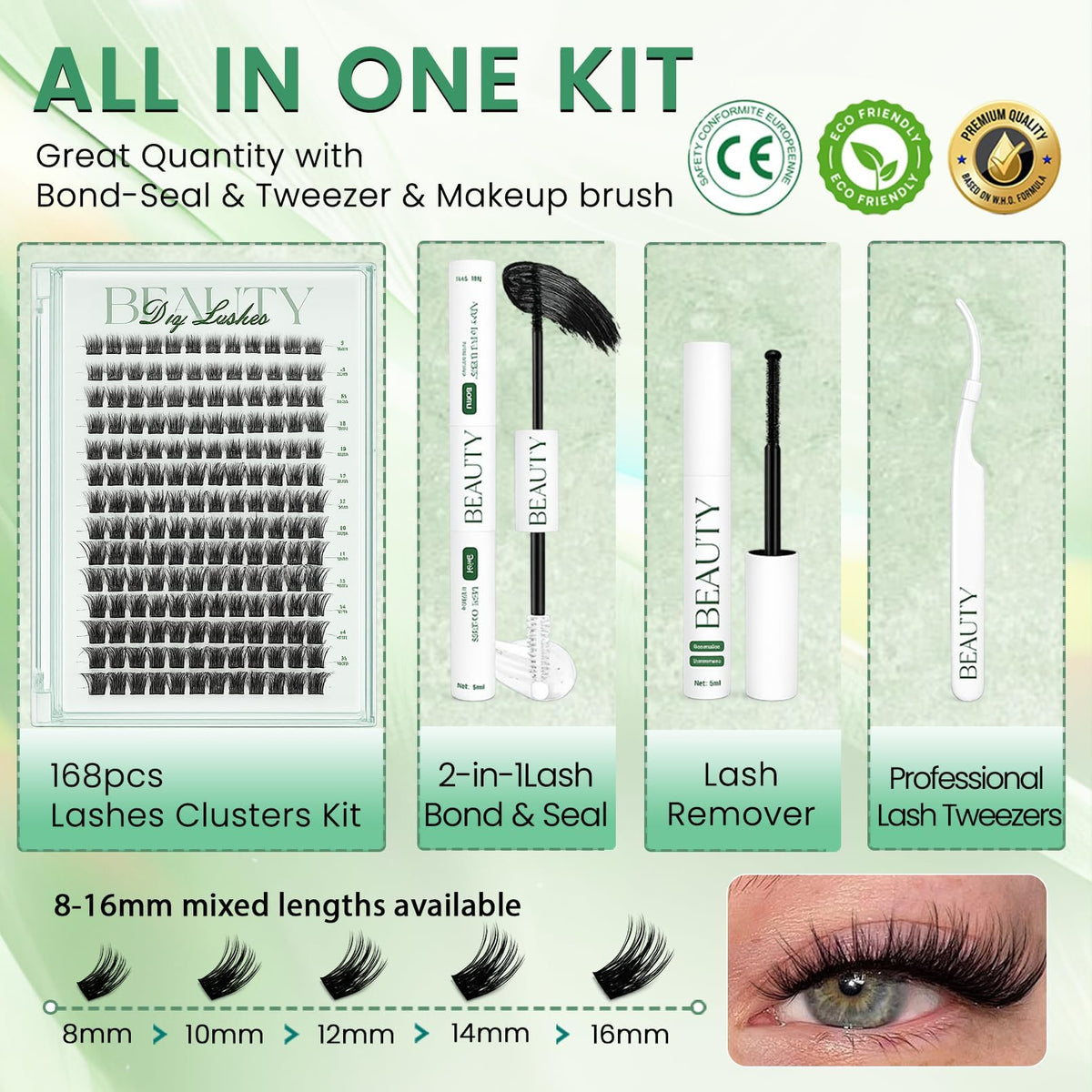 Onweave Lash Clusters Kit, Wispy Cluster Lashes 8-16mm, Soft Thin Band Individual Eyelash Extensions with Bond Seal Remover & Tweezers, Natural Volume DIY Lash Extension Enchantress Kit