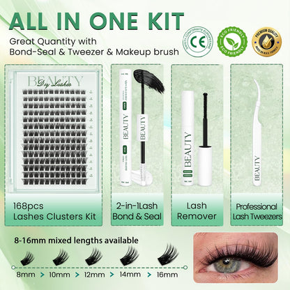 Onweave Lash Clusters Kit, Wispy Cluster Lashes 8-16mm, Soft Thin Band Individual Eyelash Extensions with Bond Seal Remover & Tweezers, Natural Volume DIY Lash Extension Enchantress Kit