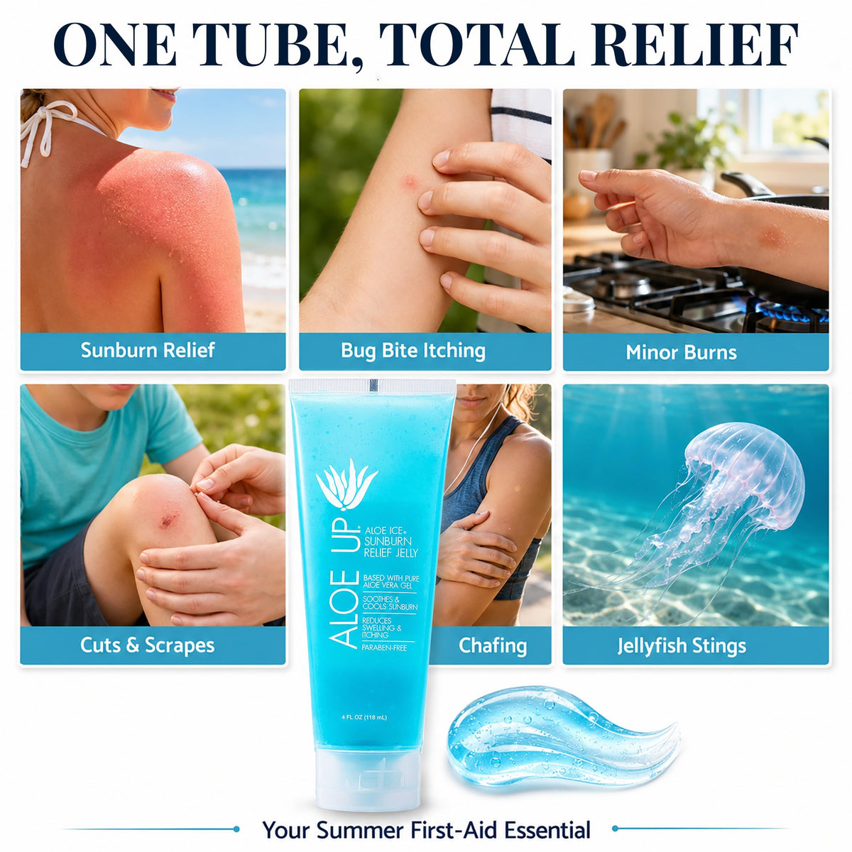 Aloe Up Aloe Vera Gel, After Sun Sunburn Relief, 96.6% Pure Aloe Vera, 4 oz