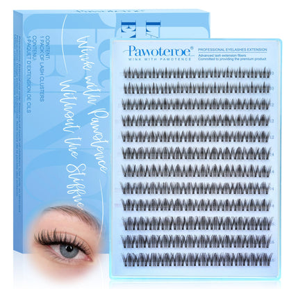 Pawotence Natural Lash Clusters Wispy Eyelash Clusters D-Curly Clear Band Lashes Clusters Eyelash Extensions, 10-16mm Ultra Thin Soft Band Eyelashes Clusters DIY Lash Extension