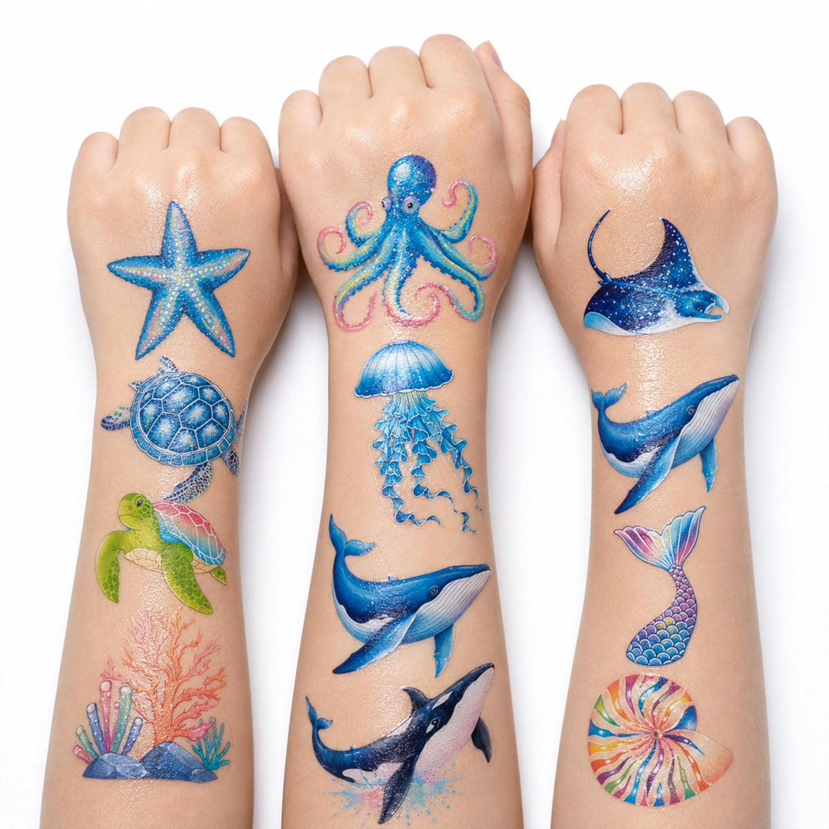 120 PCS Temporary Tattoos for Kids - Ocean Sea Animal Shark Whale Fish |